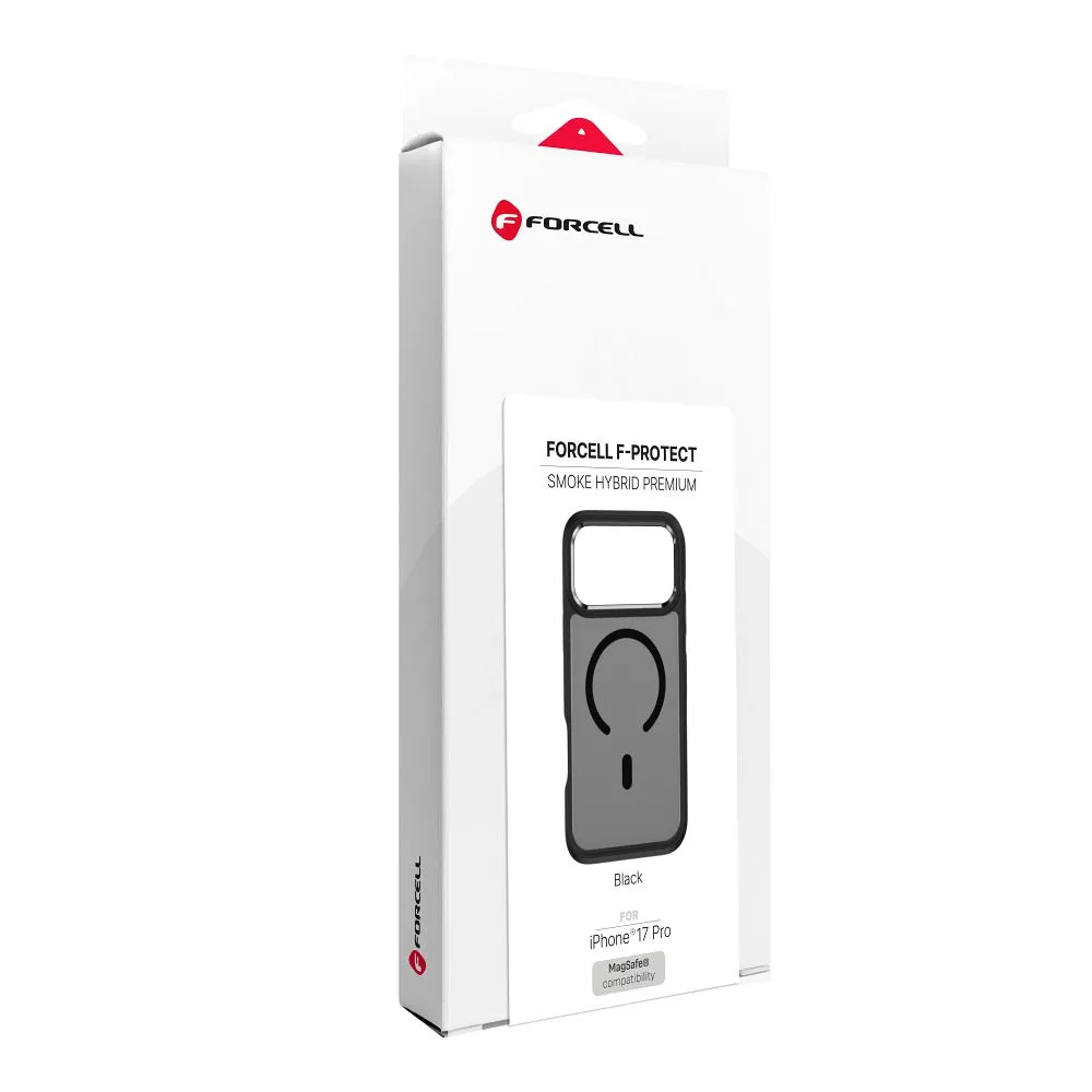 Case passend für iPhone 17 Pro / 18 Pro (low camera edge) Forcell F-Protect Smoke Hybrid Premium kompatibel mit MagSafe black
