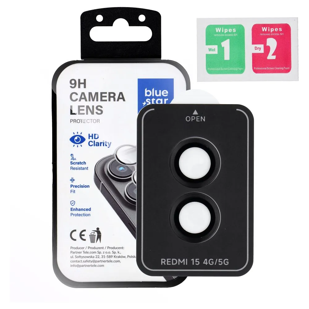 Tempered Glass Camera Lens Protector passend für Xiaomi Redmi 15 4G / 15 5G Blue Star Easy Install black