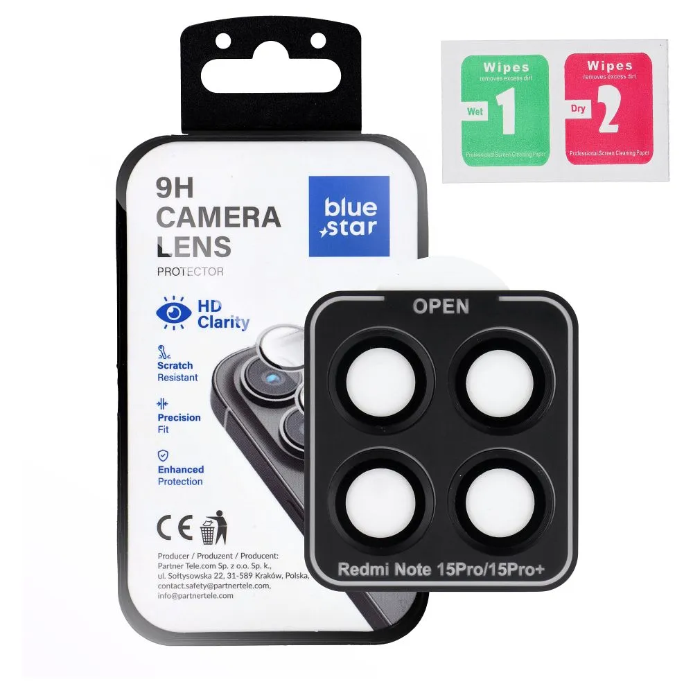 Tempered Glass Camera Lens Protector passend für Xiaomi Redmi NOTE 15 PRO PLUS 5G Blue Star Easy Install black
