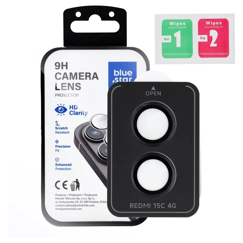 Tempered Glass Camera Lens Protector passend für Xiaomi Redmi 15C Blue Star Easy Install black