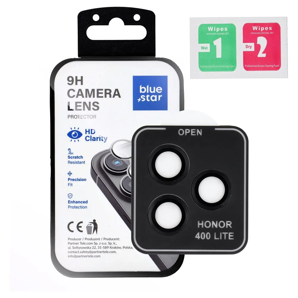 Tempered Glass Camera Lens Protector passend für Honor 400 LITE Blue Star Easy Install black