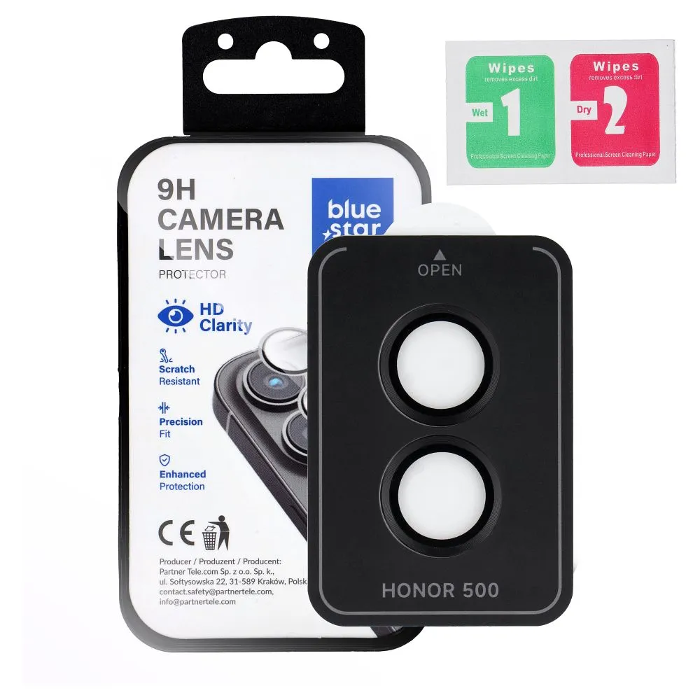 Tempered Glass Camera Lens Protector passend für Honor 500 Blue Star Easy Install black