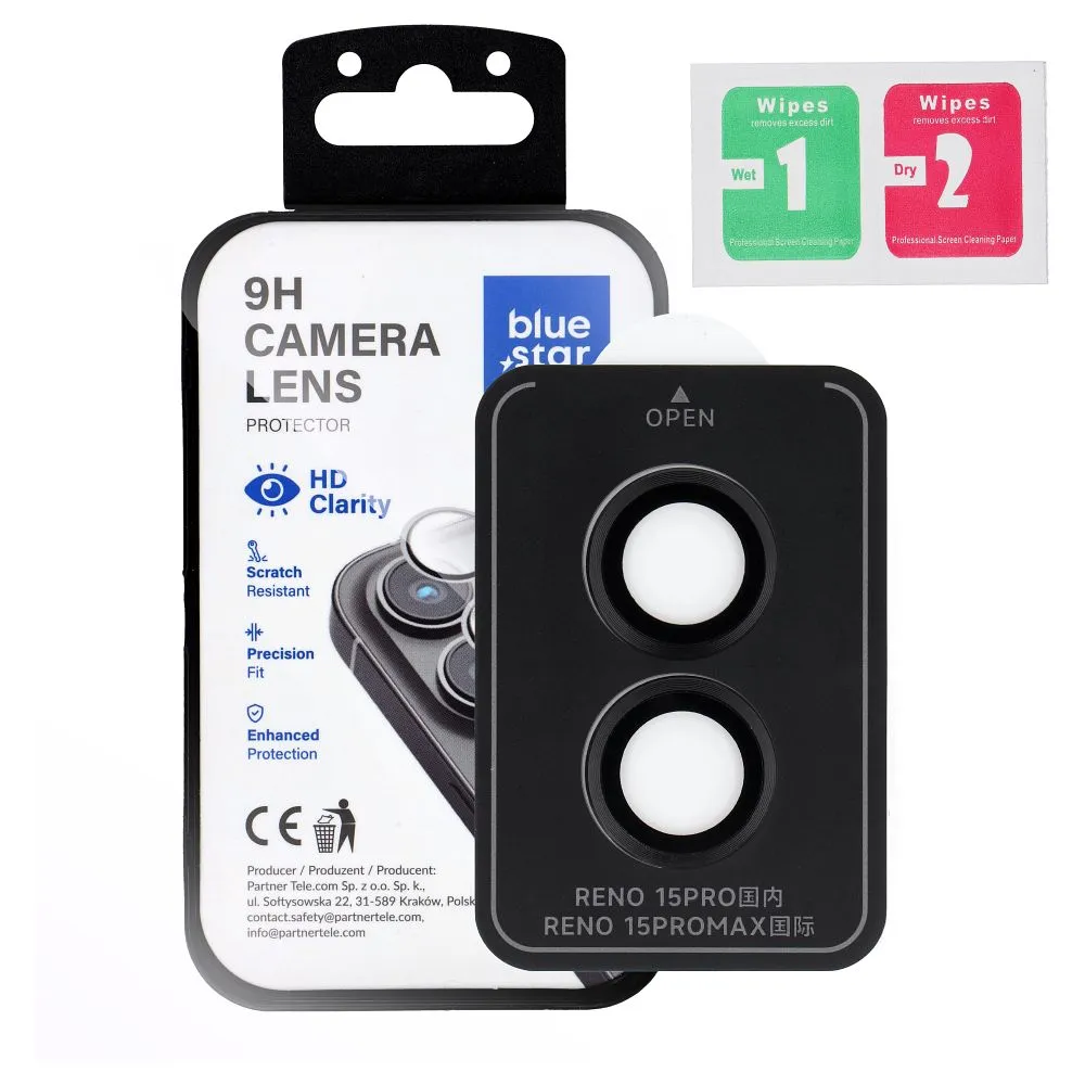Tempered Glass Camera Lens Protector passend für Oppo Reno 15 Blue Star Easy Install black
