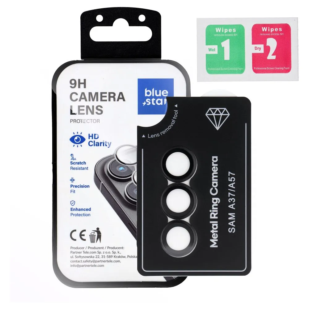 Tempered Glass Camera Lens Protector passend für Samsung A37 Blue Star Easy Install black