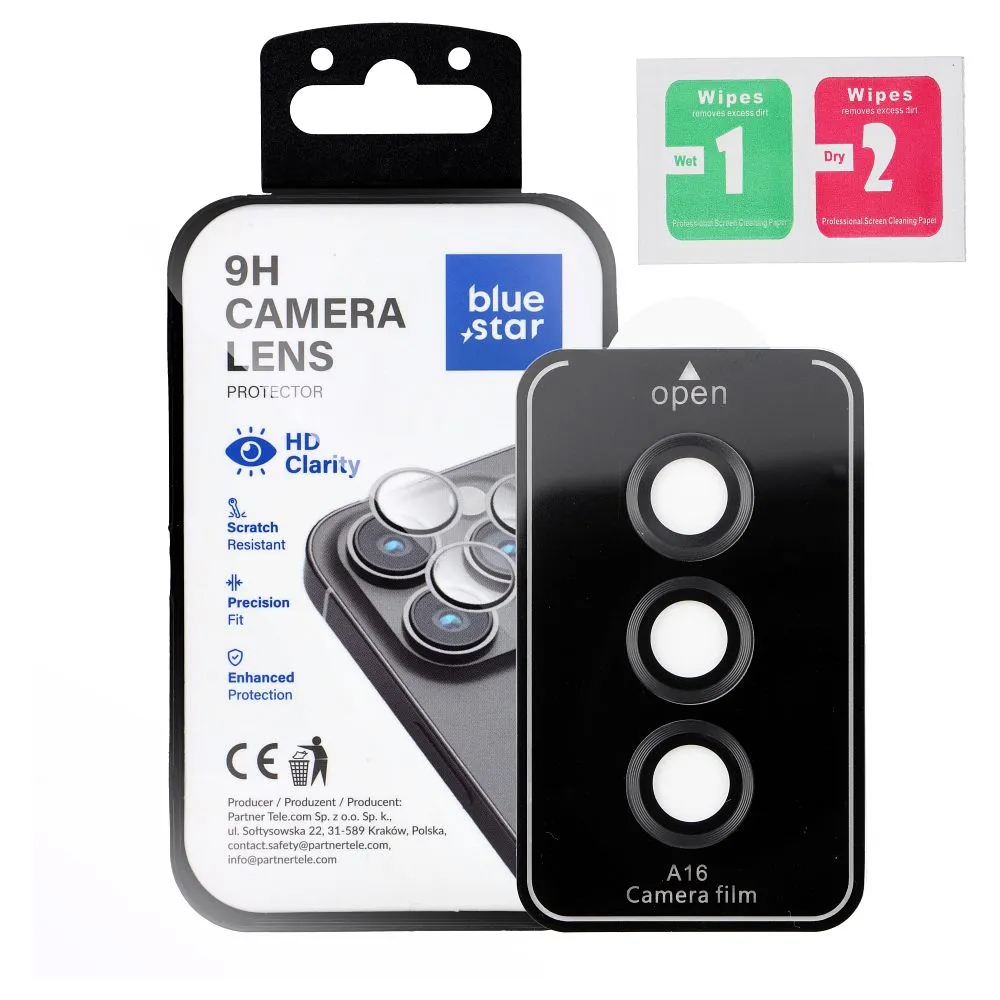 Tempered Glass Camera Lens Protector passend für Samsung A16 Blue Star Easy Install black