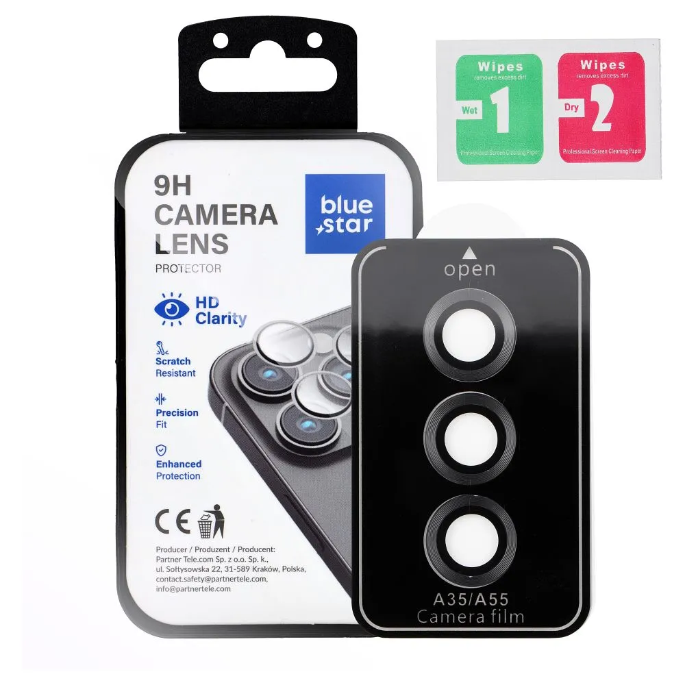 Tempered Glass Camera Lens Protector passend für Samsung A55 Blue Star Easy Install black