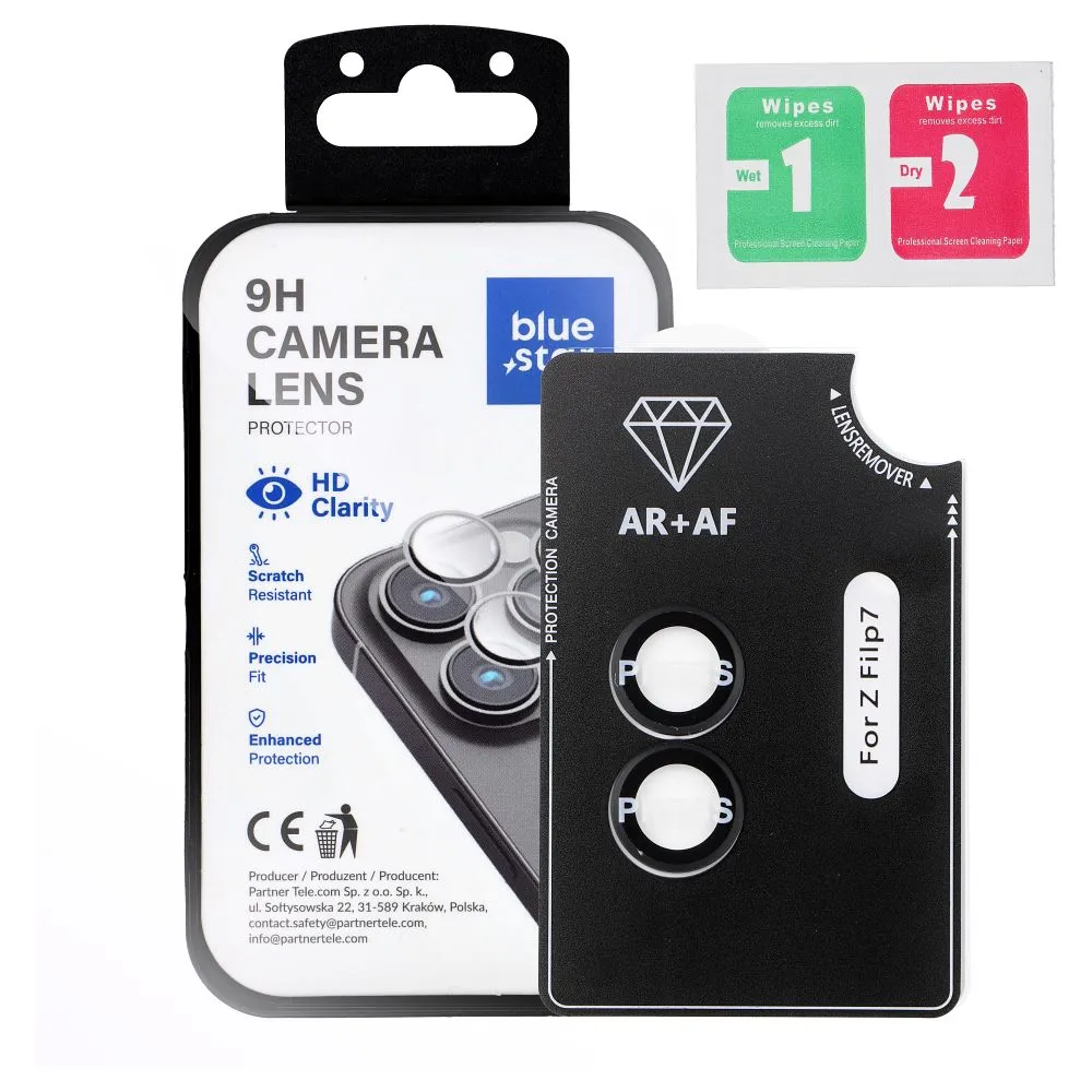 Tempered Glass Camera Lens Protector passend für Samsung FLIP 7 Blue Star Easy Install black