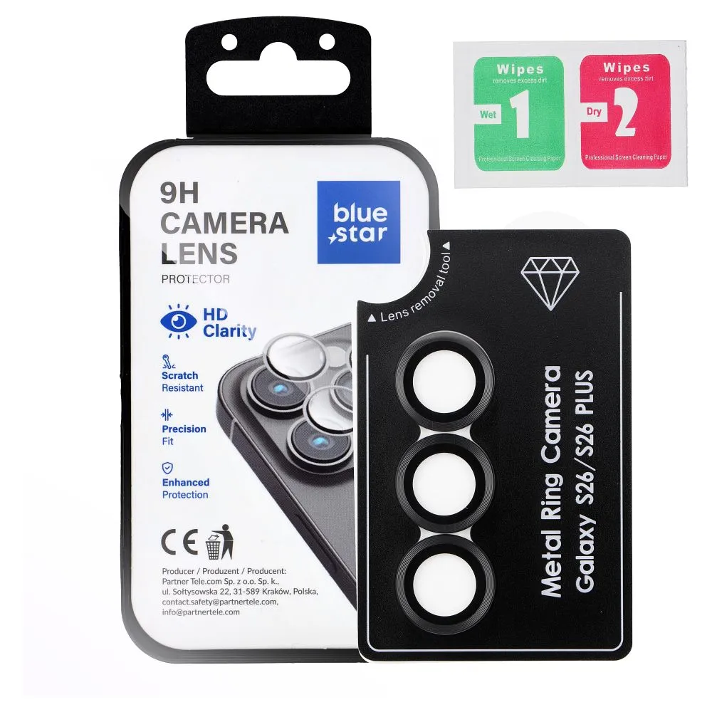 Tempered Glass Camera Lens Protector passend für Samsung S26 PLUS Blue Star Easy Install black