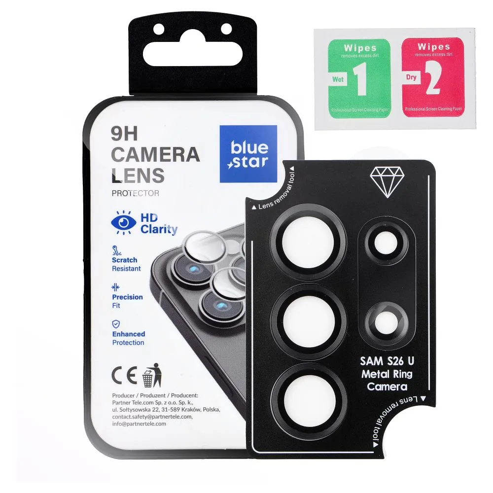 Tempered Glass Camera Lens Protector passend für Samsung S26 ULTRA Blue Star Easy Install black