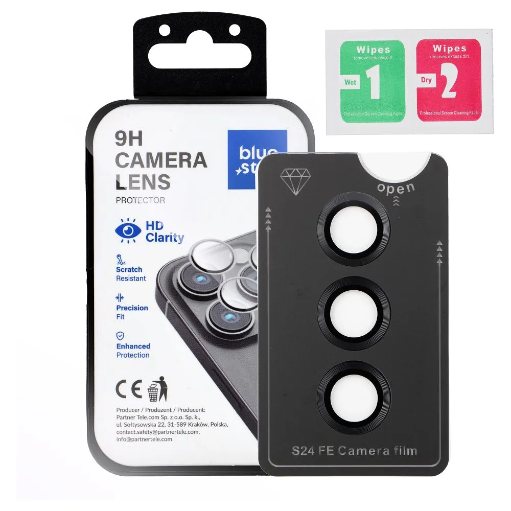 Tempered Glass Camera Lens Protector passend für Samsung S24 FE Blue Star Easy Install black