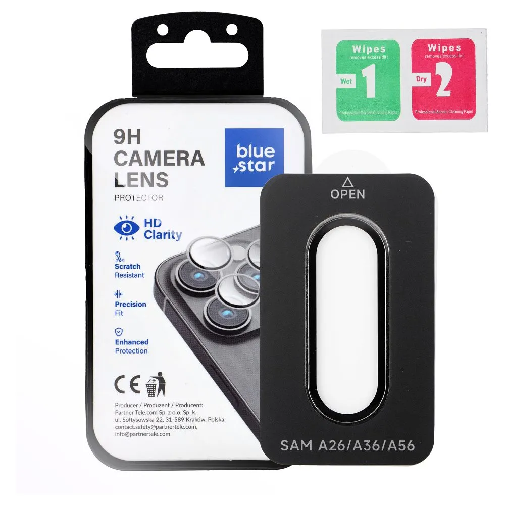 Tempered Glass Camera Lens passend für Samsung A36 Blue Star Easy Install black