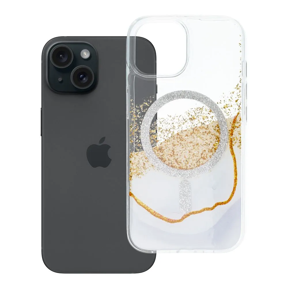 Case passend für iPhone 15 Golden kompatibel mit MagSafe white