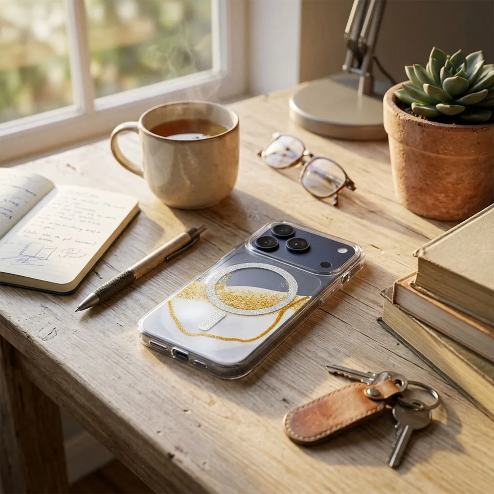 Case passend für iPhone 13 / 14 Golden kompatibel mit MagSafe white