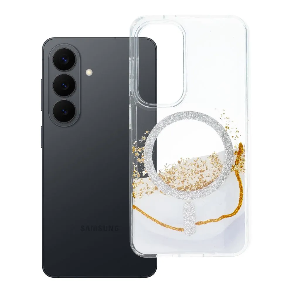 Case passend für Samsung S24 / S25 Golden kompatibel mit MagSafe white