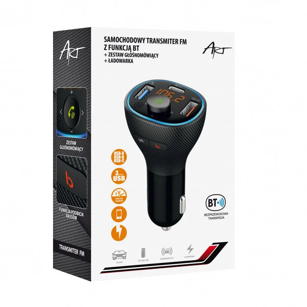 FM MP3 Sender mit Bluetooth 5.0 + USB A QC3.0 + Typ C (insgesamt 30W) ART FM-73 ART