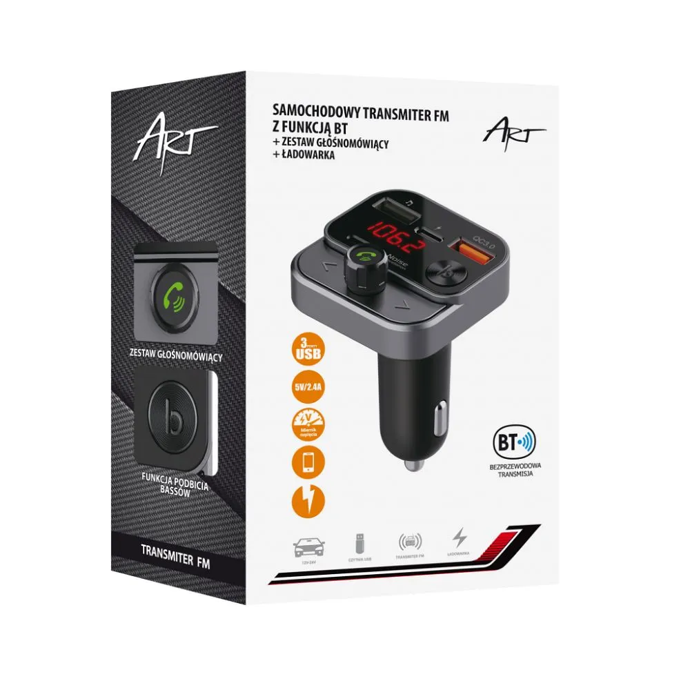 MP3 FM Sender mit Bluetooth 5.0 + USB A QC3.0 + Typ C (insgesamt 30W) ART FM-84B