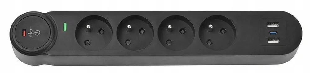 Extension cord 4 sockets + 2 x USB A + USB C Art FU810 1,5 m black