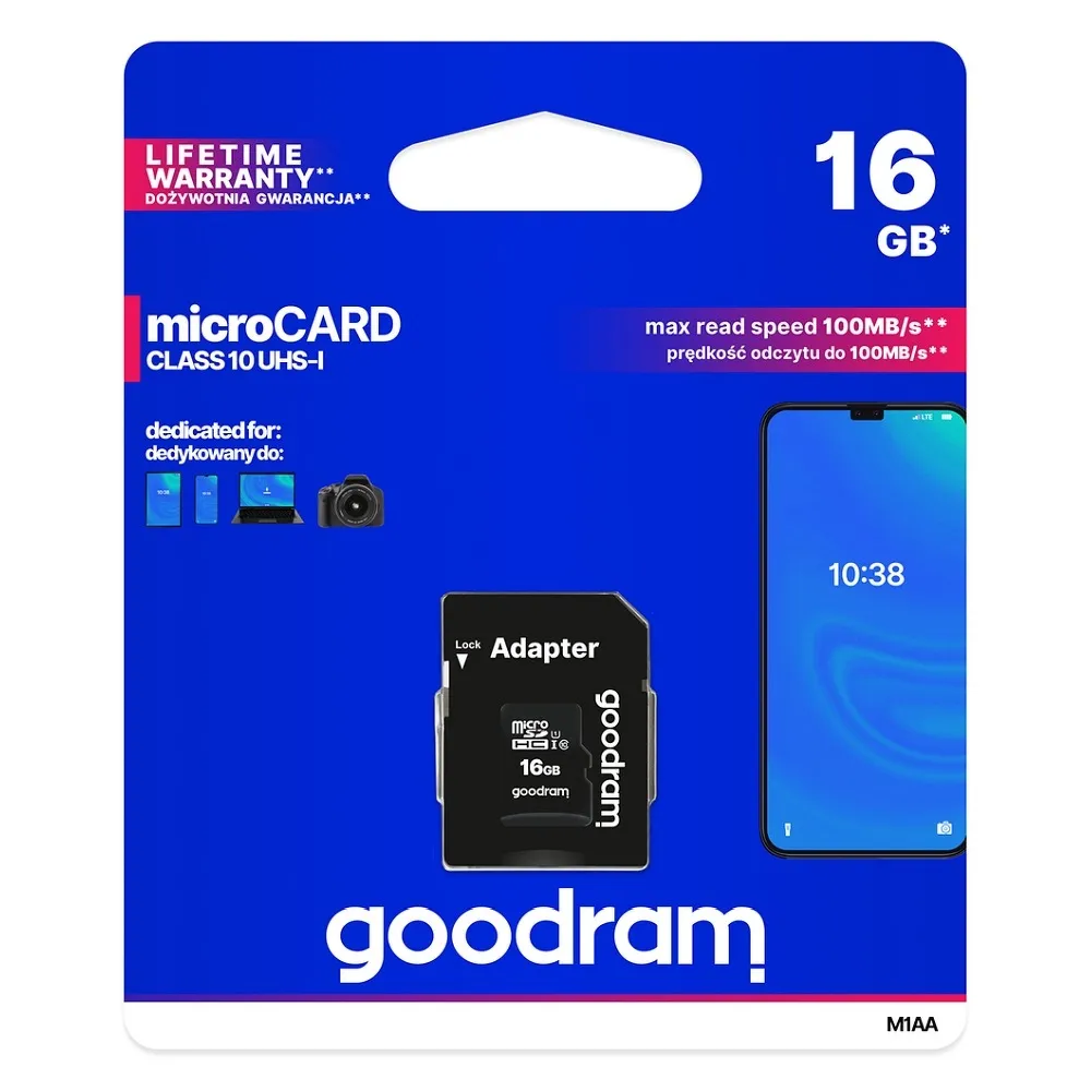 SPEICHERKARTE GOODRAM microSD 16GB Class 10 UHS I 100MB/s mit Adapter SD