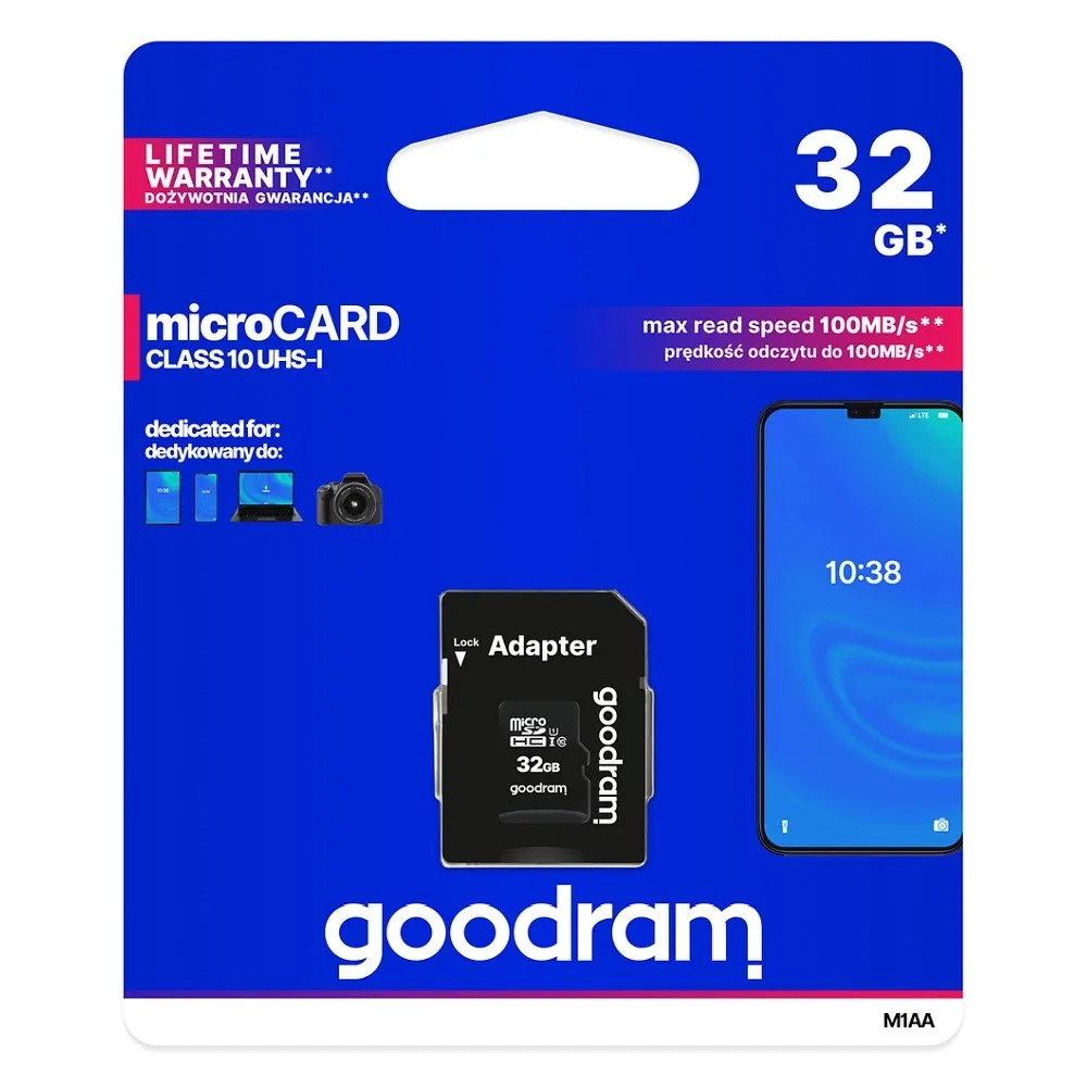 SPEICHERKARTE GOODRAM microSD 32GB Class 10 UHS I 100MB/s mit Adapter SD