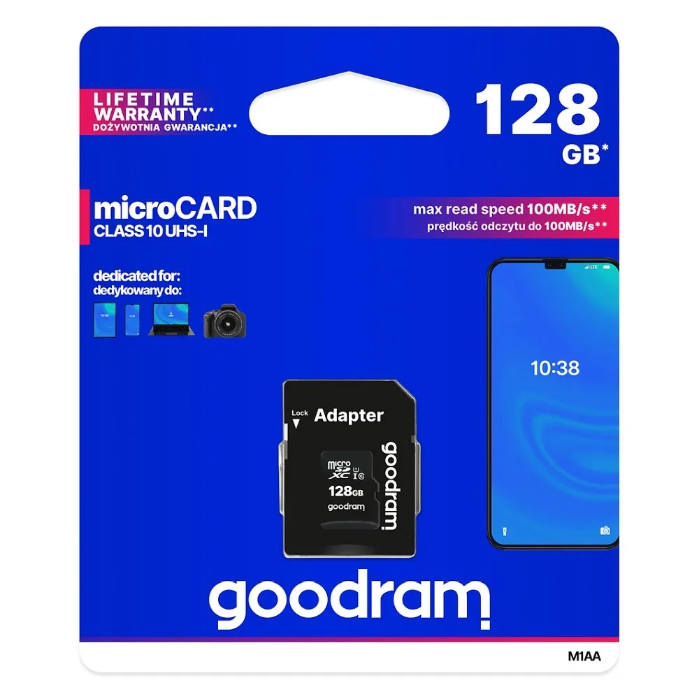 SPEICHERKARTE GOODRAM microSD 128GB Class 10 UHS I 100MB/s mit Adapter SD