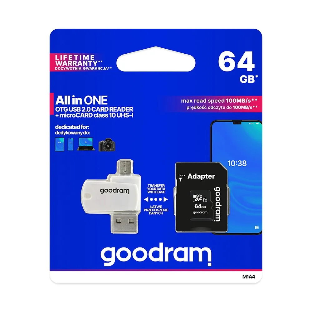 GOODRAM ALL IN ONE M1A4 - USB/Micro-USB-Kartenleser + 64GB micro SD-Karte