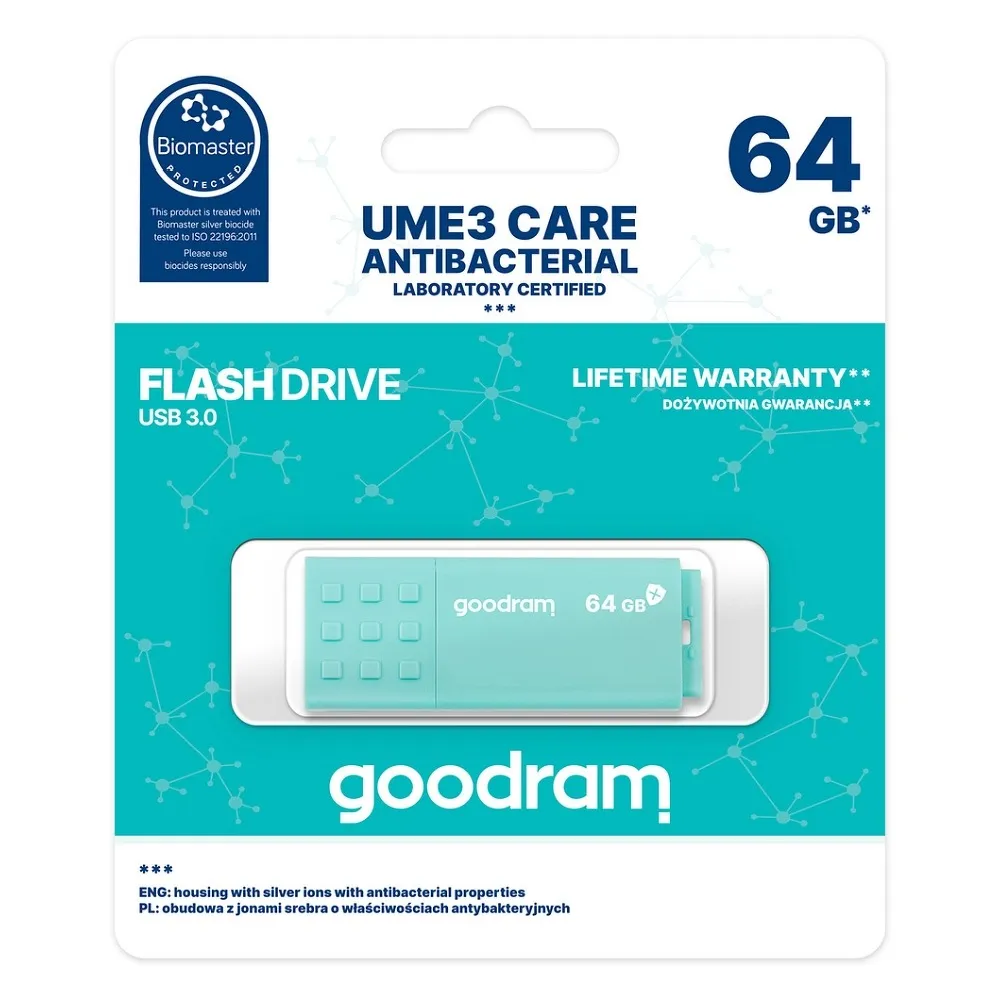 USB-STICK Pendrive GOODRAM UME3 Care 64GB USB 3.0 (Biomaster protected)