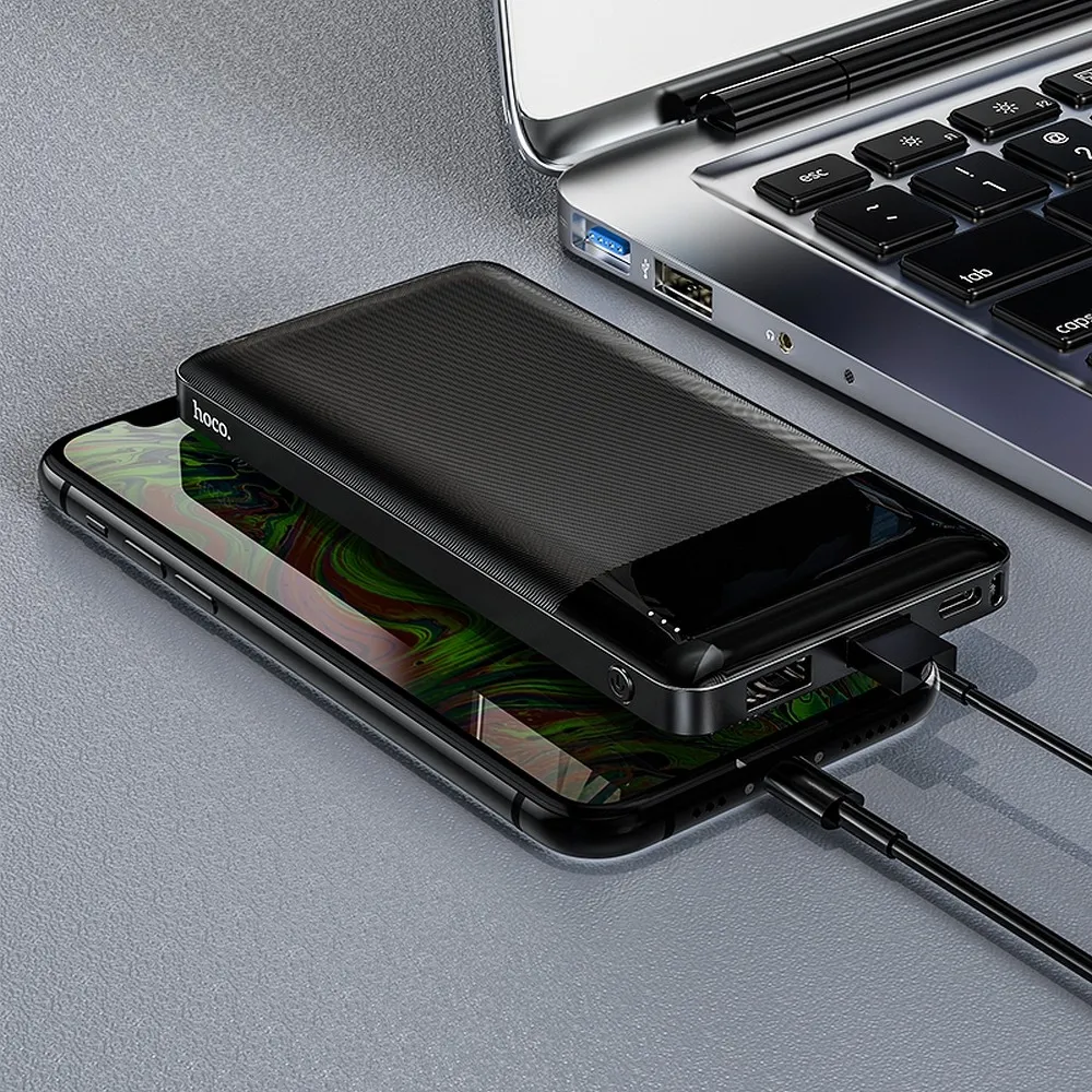 Externer Akku (Powerbank) HOCO 10.000mAh 2A 2xUSB + Type C J72 schwarz
