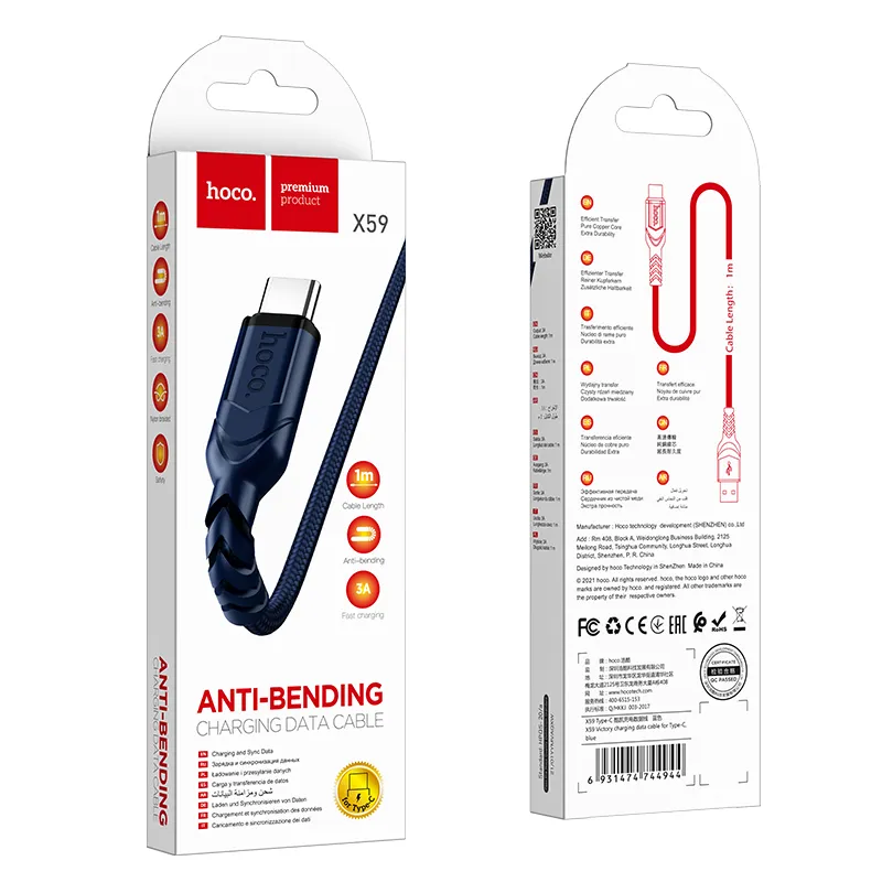 HOCO kabel USB passend für Typ C 3A VICTORY X59 1 Meter blau