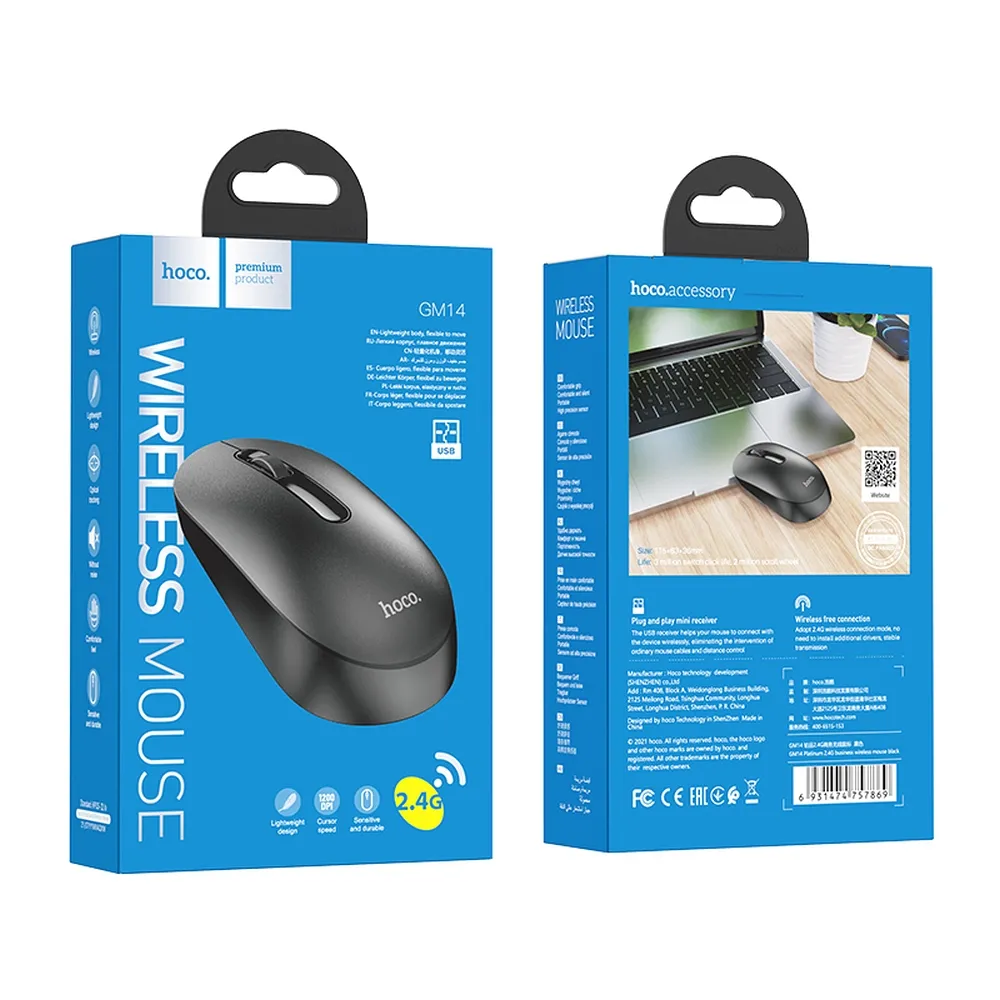 HOCO drahtlose 2.4G 1200 dpi Computer-Maus GM14 schwarz