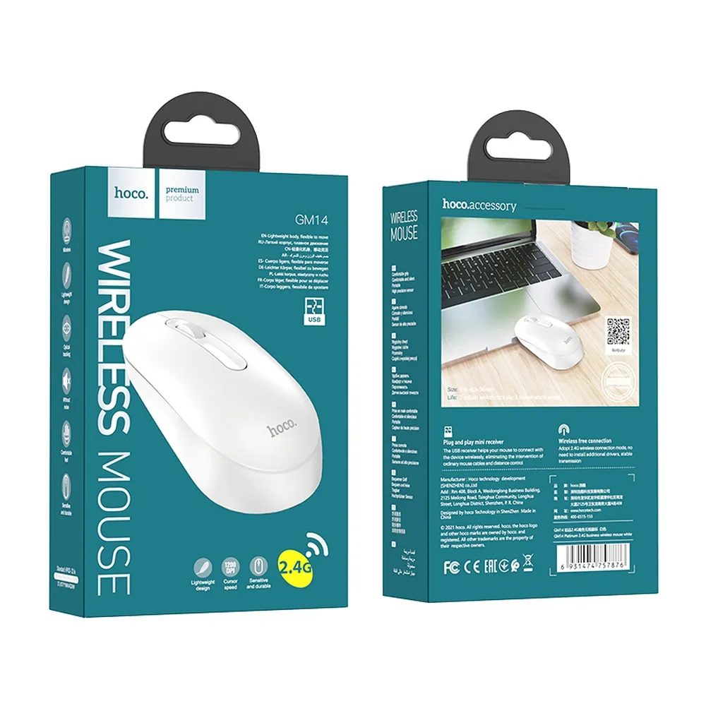 HOCO drahtlose 2.4G 1200 dpi Computer-Maus GM14 weiß