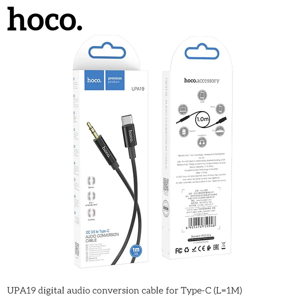 HOCO AUX Jack 3,5 mm auf Typ C Kabel UPA19 1 m schwarz