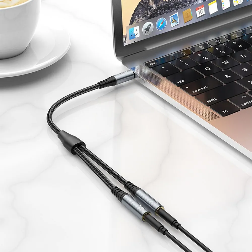 Cable AUX 2in1 Jack 3,5 mm (male) to 2 x Jack 3,5 mm (female) Hoco 0,25 m UPA21 metal gray