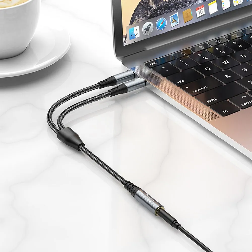 Cable AUX 2in1 Jack 3,5 mm (female) to 2 x Jack 3,5 mm (male) Hoco 0,25 m UPA21 metal gray