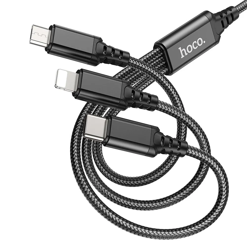 HOCO 3in1 USB A zu Lightning / Micro USB / Typ C 2A Kabel X76 1m schwarz