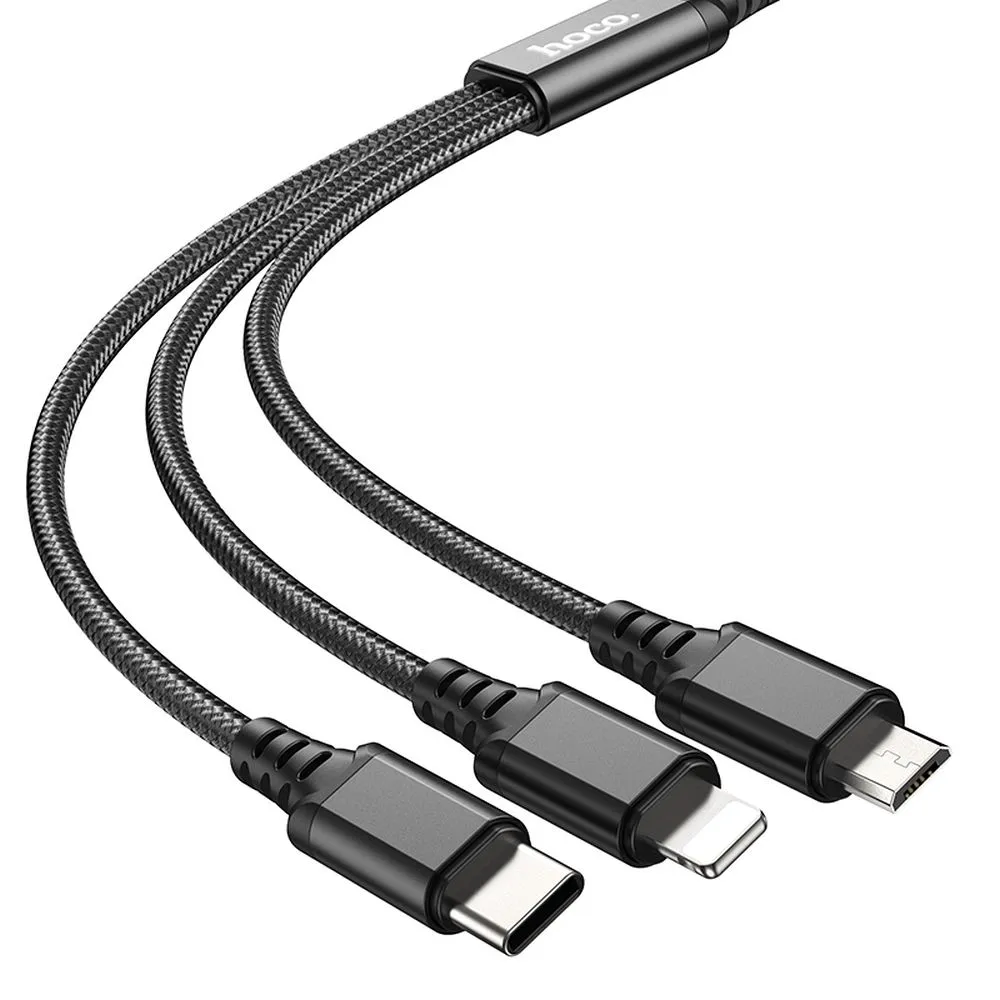 HOCO 3in1 USB A zu Lightning / Micro USB / Typ C 2A Kabel X76 1m schwarz