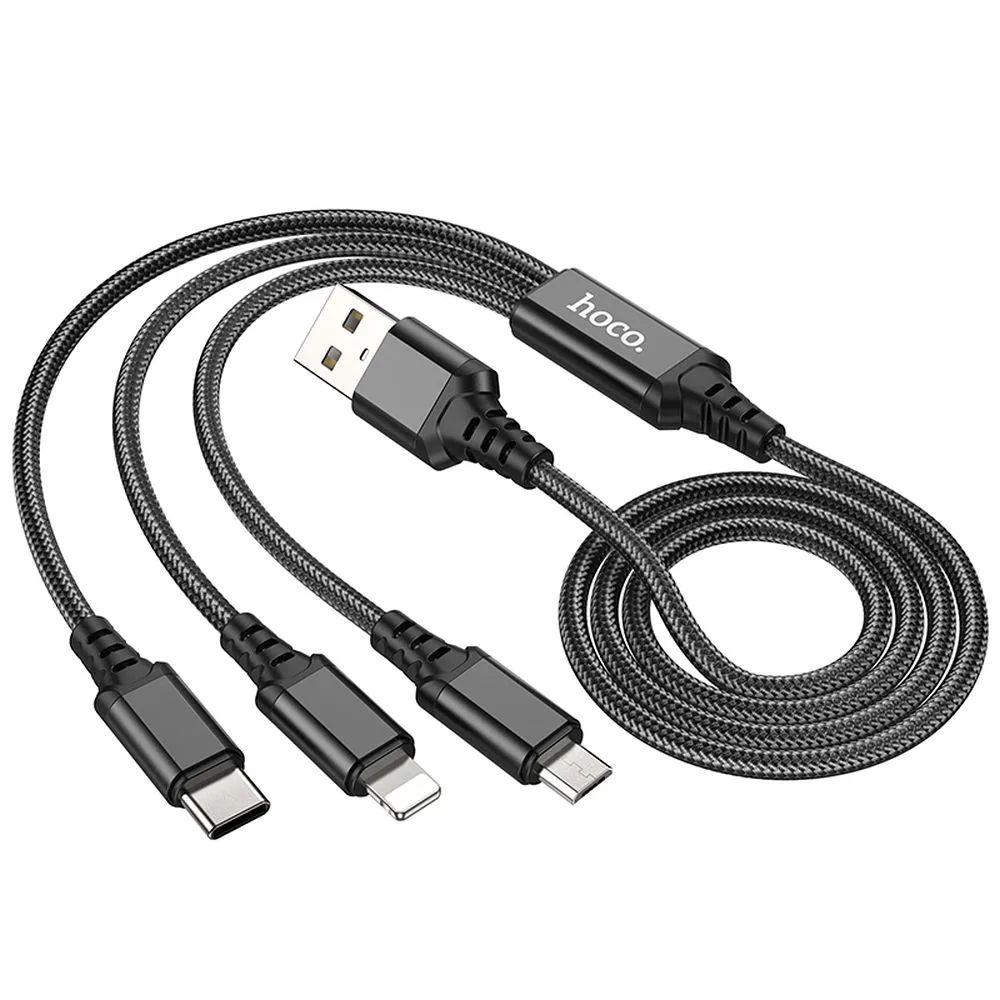 HOCO 3in1 USB A zu Lightning / Micro USB / Typ C 2A Kabel X76 1m schwarz