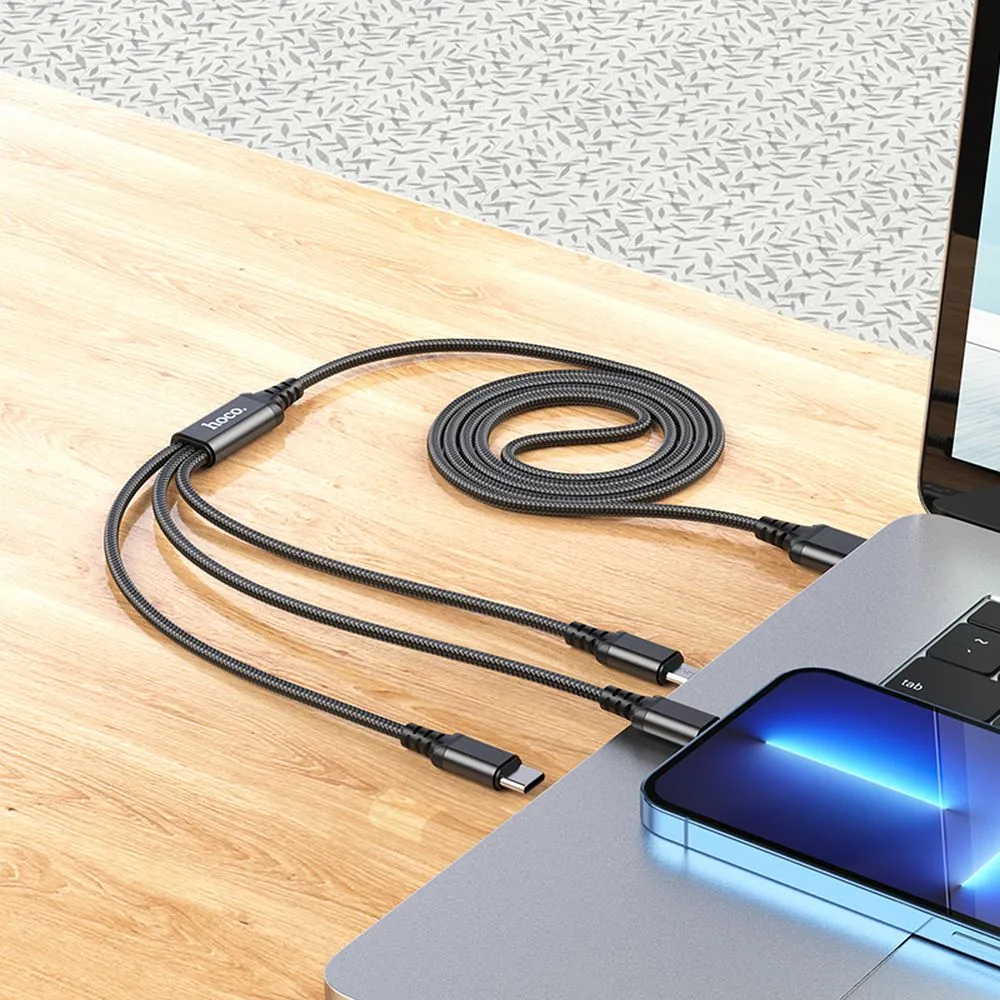 HOCO 3in1 USB A zu Lightning / Micro USB / Typ C 2A Kabel X76 1m schwarz