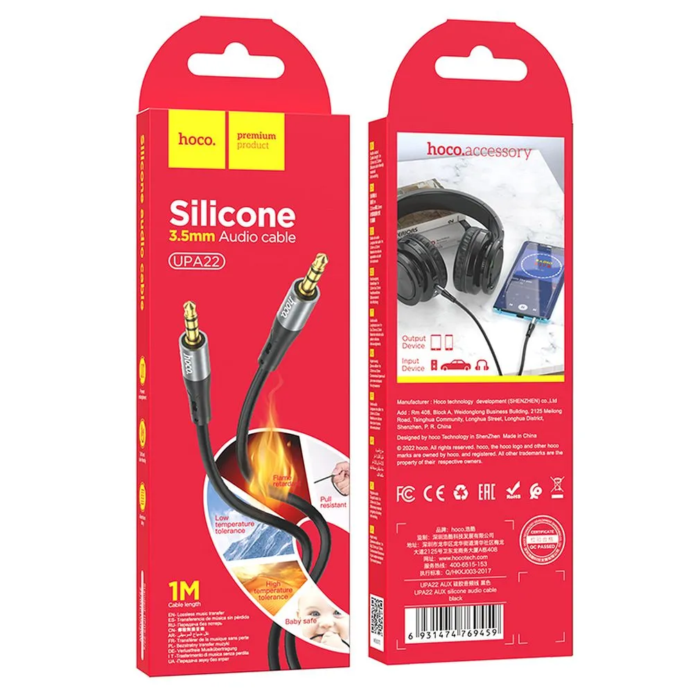 Cable AUX Jack 3,5 mm to Jack 3,5 mm Hoco 1 m UPA22 black