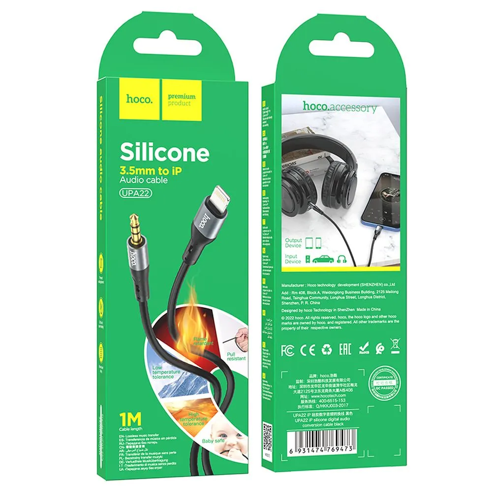 Cable AUX Jack 3,5 mm to Lightning Hoco 1 m UPA22 black