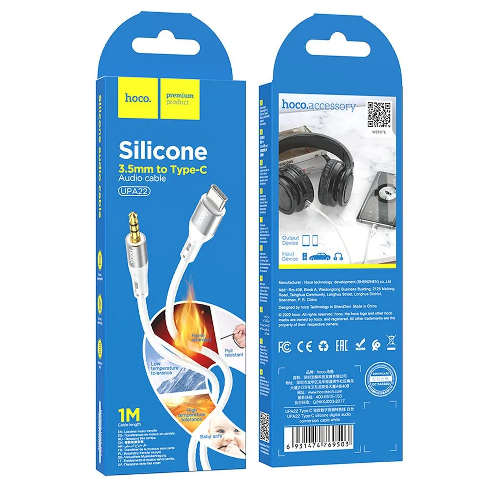 Cable AUX Jack 3,5 mm to Lightning Hoco 1 m UPA22 white