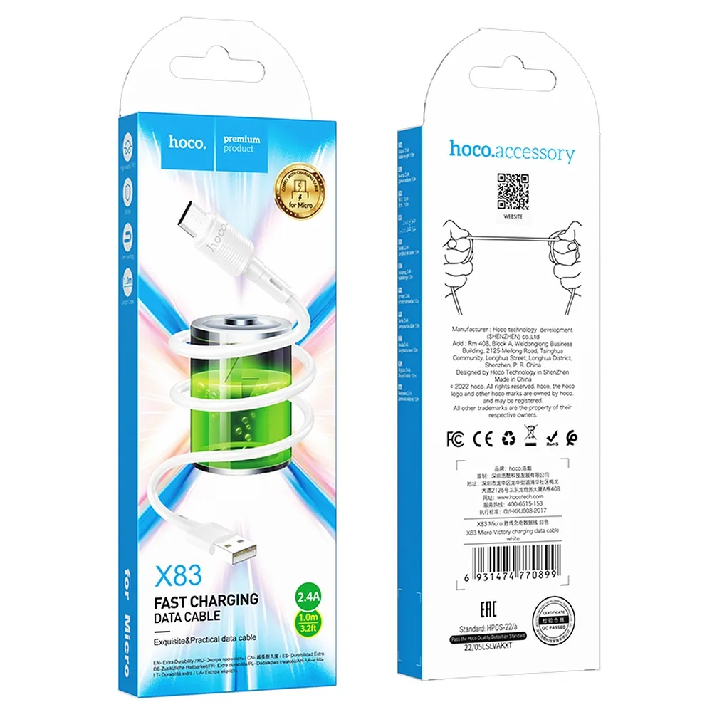HOCO USB A zu Micro USB 2.4A Kabel X83 1 m weiß