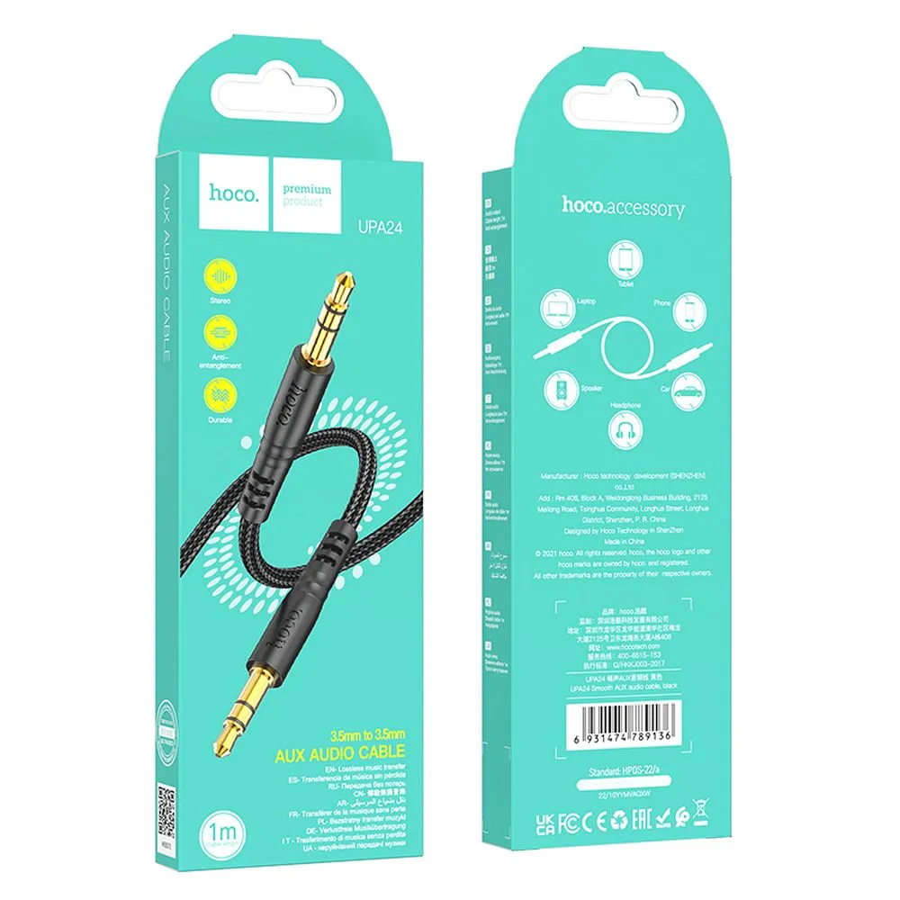 Cable AUX Jack 3,5 mm to Jack 3,5 mm Hoco 1 m UPA24 black