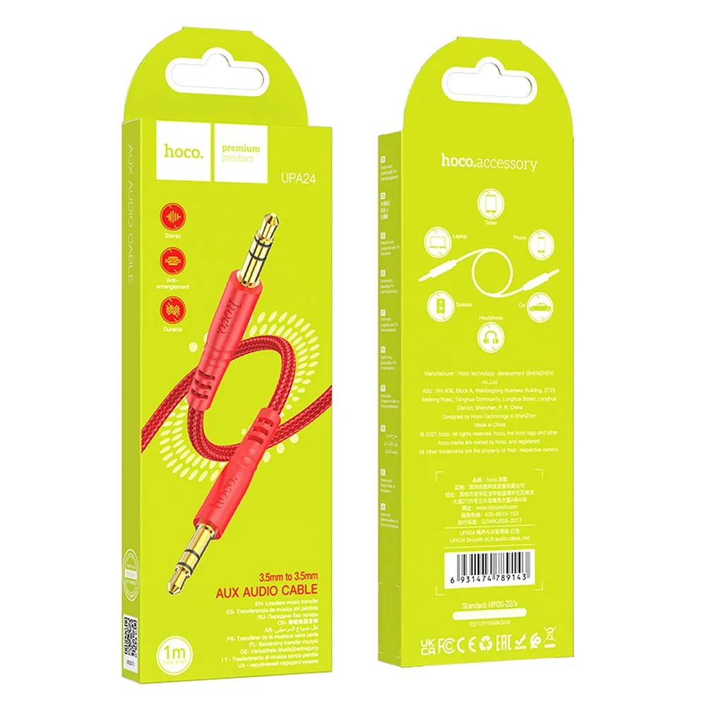 Cable AUX Jack 3,5 mm to Jack 3,5 mm Hoco 1 m UPA24 red
