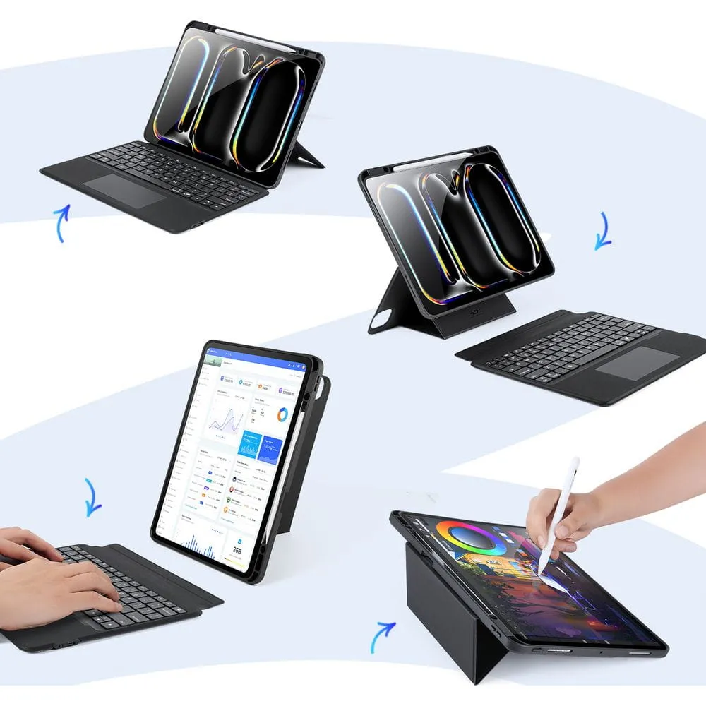DUX DUCIS DK klappbares Case mit kabelloser Tastatur passend für iPad Pro 13 (2024) schwarz