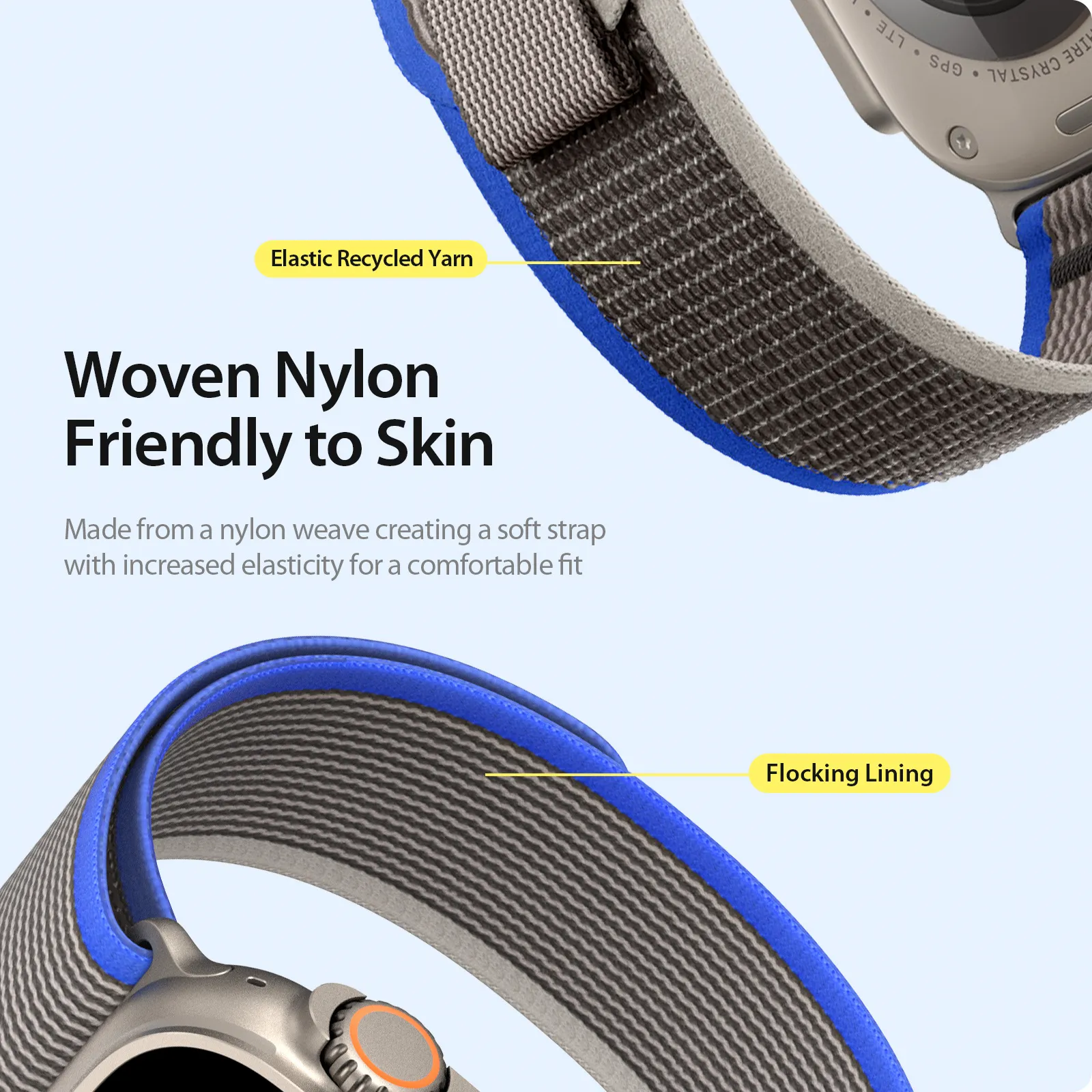DUX DUCIS YJ Nylon Armband passend für Apple Watch 42 / 44 / 45 / 49 mm blau grau
