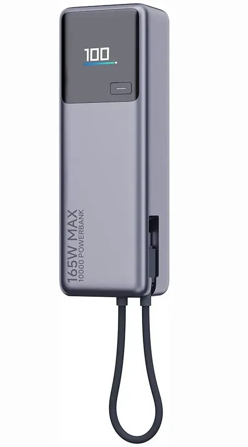 Powerbank Xiaomi 10000 mAh QC PD 165W with built-in cable USB C PB1165MI with LED dispaly gray