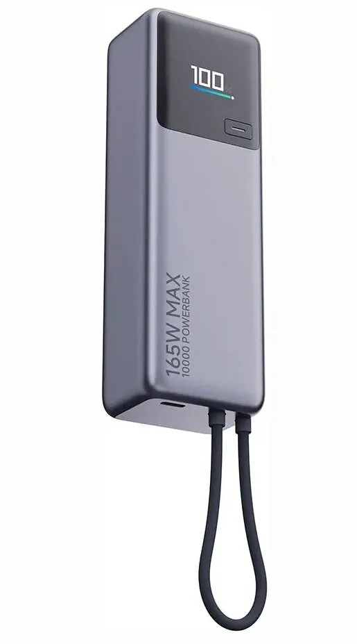 Powerbank Xiaomi 10000 mAh QC PD 165W with built-in cable USB C PB1165MI with LED dispaly gray