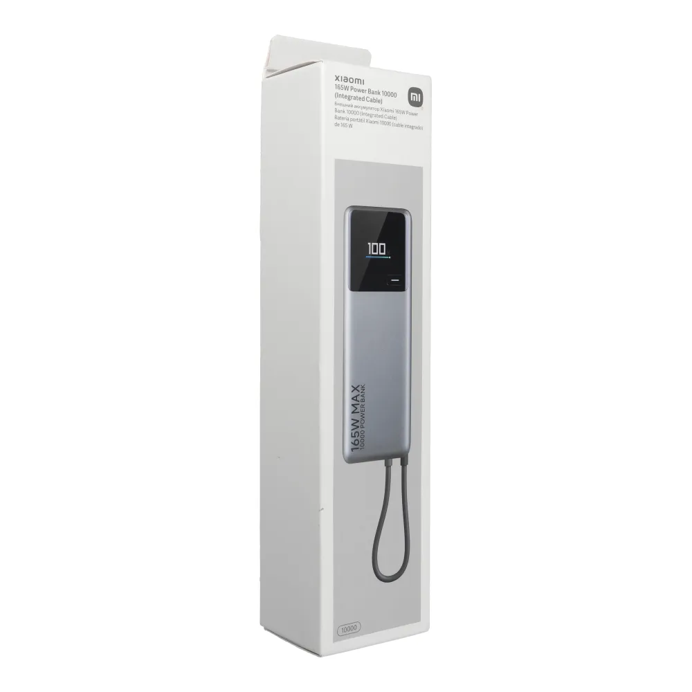 Powerbank Xiaomi 10000 mAh QC PD 165W with built-in cable USB C PB1165MI with LED dispaly gray