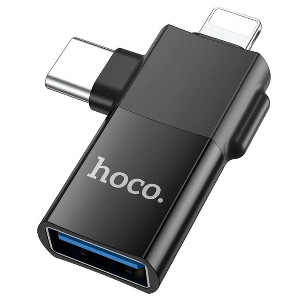 HOCO OTG Adapter Typ C (Stecker) / Lightning (Stecker) auf USB A (Buchse) 2in1 UA17 schwarz