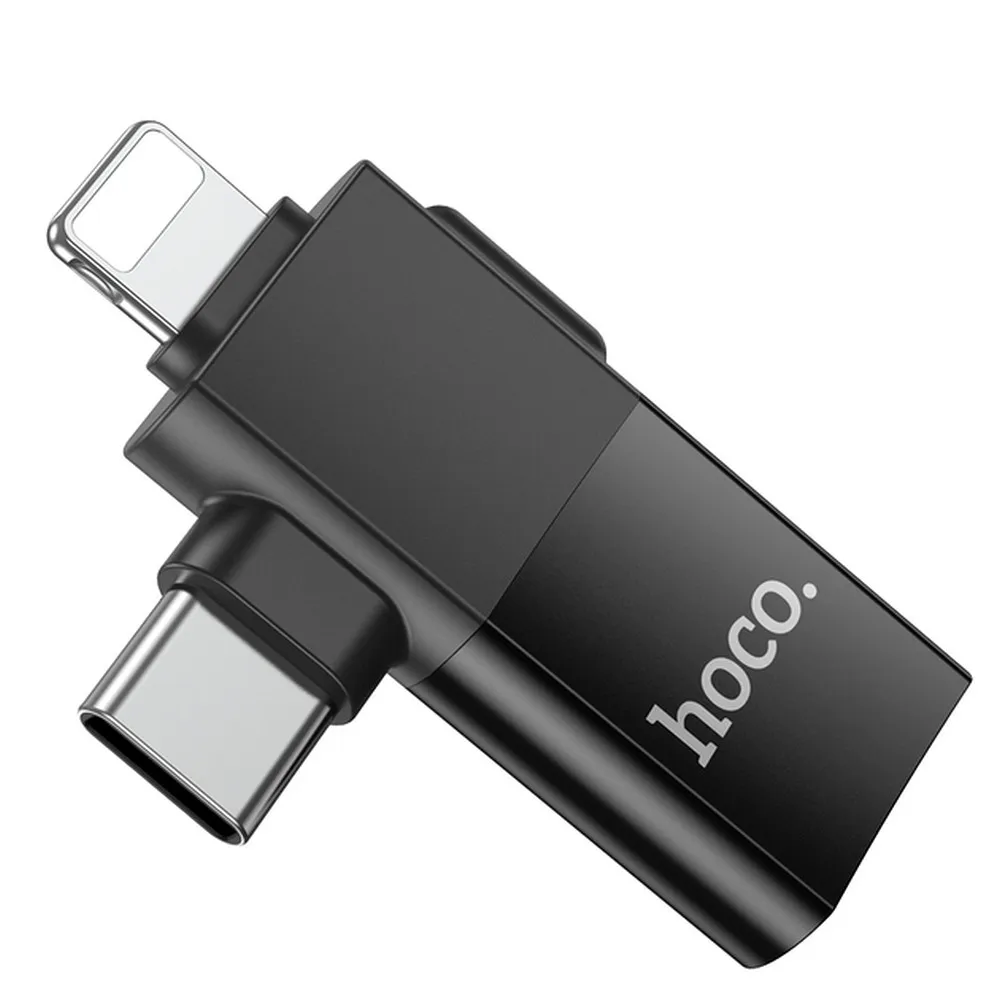 HOCO OTG Adapter Typ C (Stecker) / Lightning (Stecker) auf USB A (Buchse) 2in1 UA17 schwarz